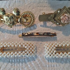 Vtg Hair Barrettes ROSE PEARL MICKEY MOUSE LOT OF 5
